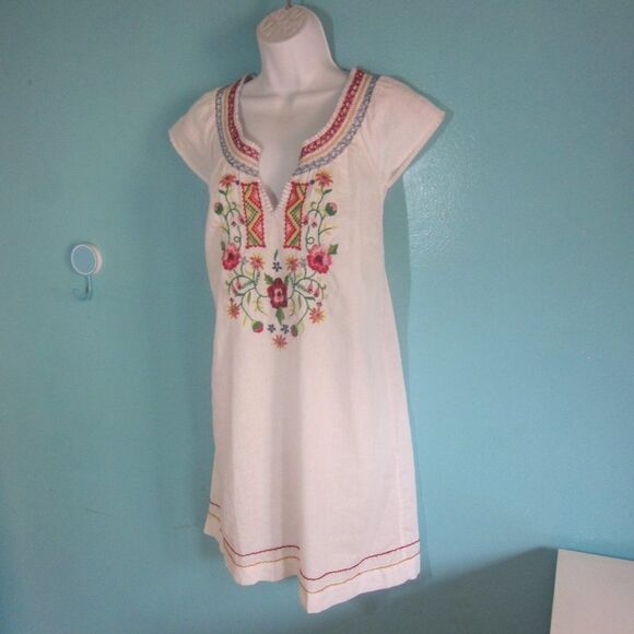 Vintage Y2K Lucky Brand Size S Shift Embroidered Summer Linen Blend Dress - Picture 1 of 11